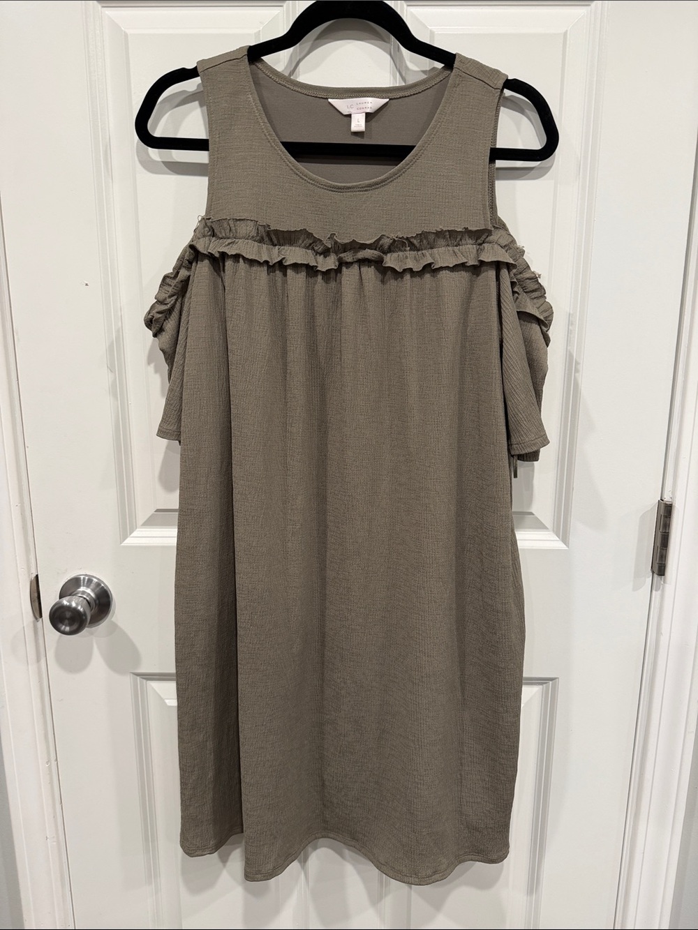 LC Lauren Conrad Olive Cold-Shoulder Ruffle Midi Dress